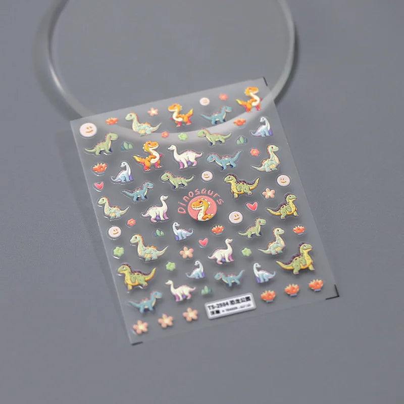 5D Cartoon Dinosaur Nail Art Stickers – Colorful Relief Decals for Manicure