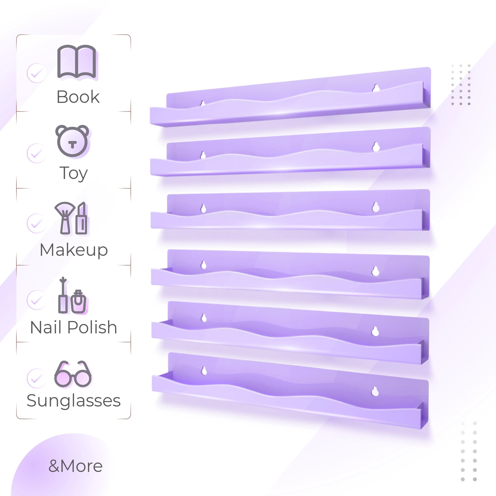 Light Pink Acrylic Nail Polish Wall Rack – 6 Pack Organizer Shelf Set