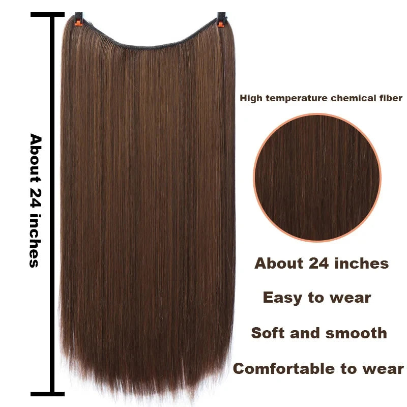 Fish Line Hair Extensions – Straight & Curly, 40/50/60cm, Daily Wear