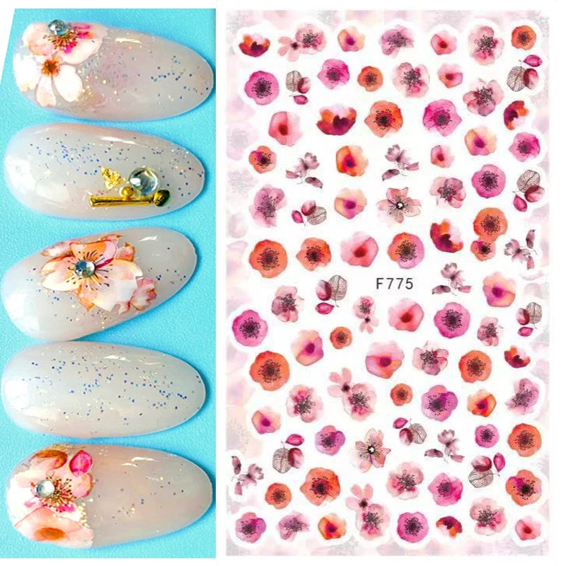 3D Butterfly & Flower Nail Art Stickers – Blue & Purple Decals for Manicure
