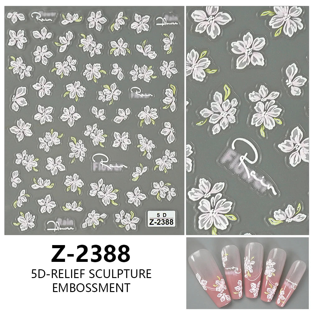 5D Spring Flower Nail Stickers – Embossed Floral Manicure Decals