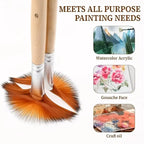 5pcs Fan Paint Brush Set – Nylon Hair Acrylic & Oil Painting Brushes with Short Wooden Handles