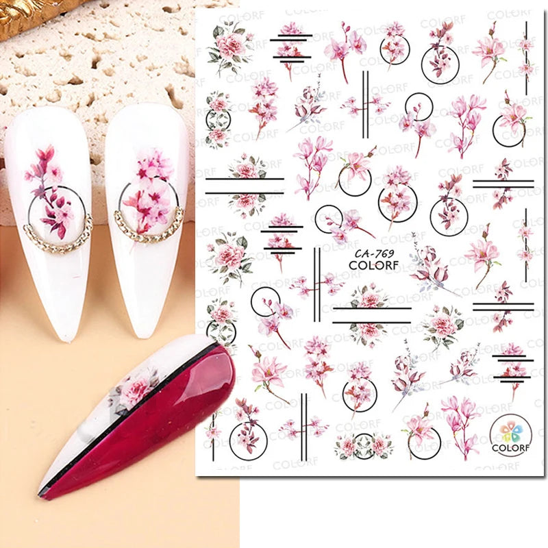 3D Butterfly & Flower Nail Art Stickers – Blue & Purple Decals for Manicure