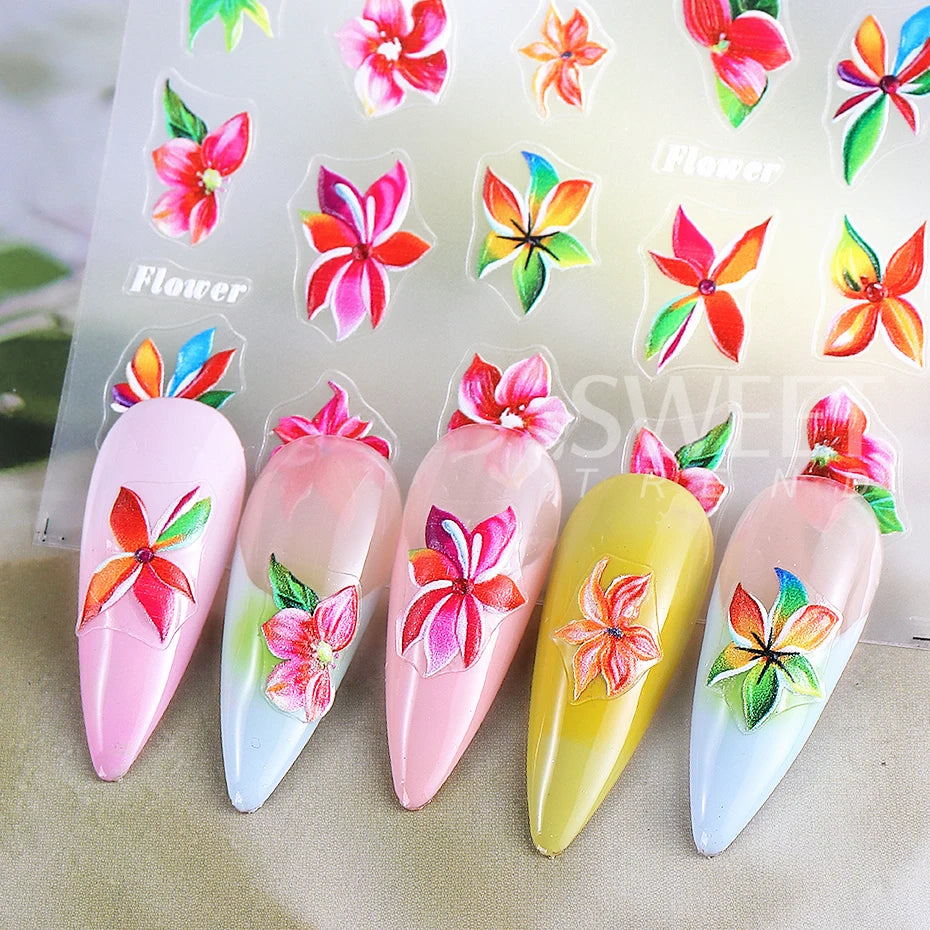 2PCS Hawaiian Floral Nail Stickers – DIY Spring/Summer Manicure Decals