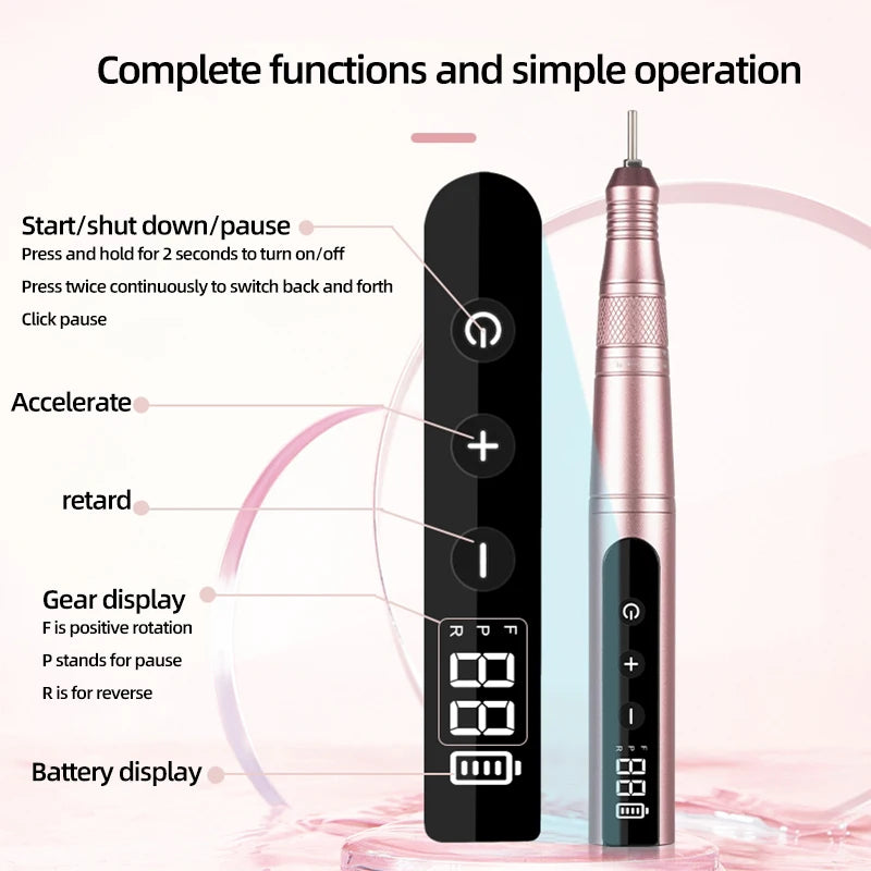 Cordless Electric Nail Drill – Portable E-File Nail Machine for Acrylic & Gel Nails with Professional Nail Drill Bits Kit