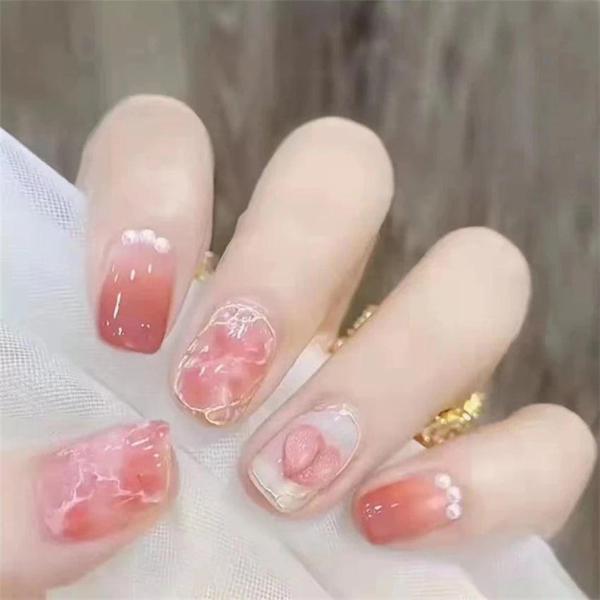 24Pc Leopard Chain Ballerina Press-On False Nails – Full Cover Reusable Tips