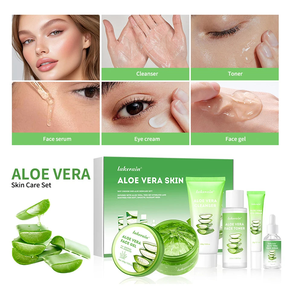 Aloe Vera Skin Care Set – Cleanser, Toner, Serum & Lip Balm (6 pcs) | Deep Hydration & Smooth Skin