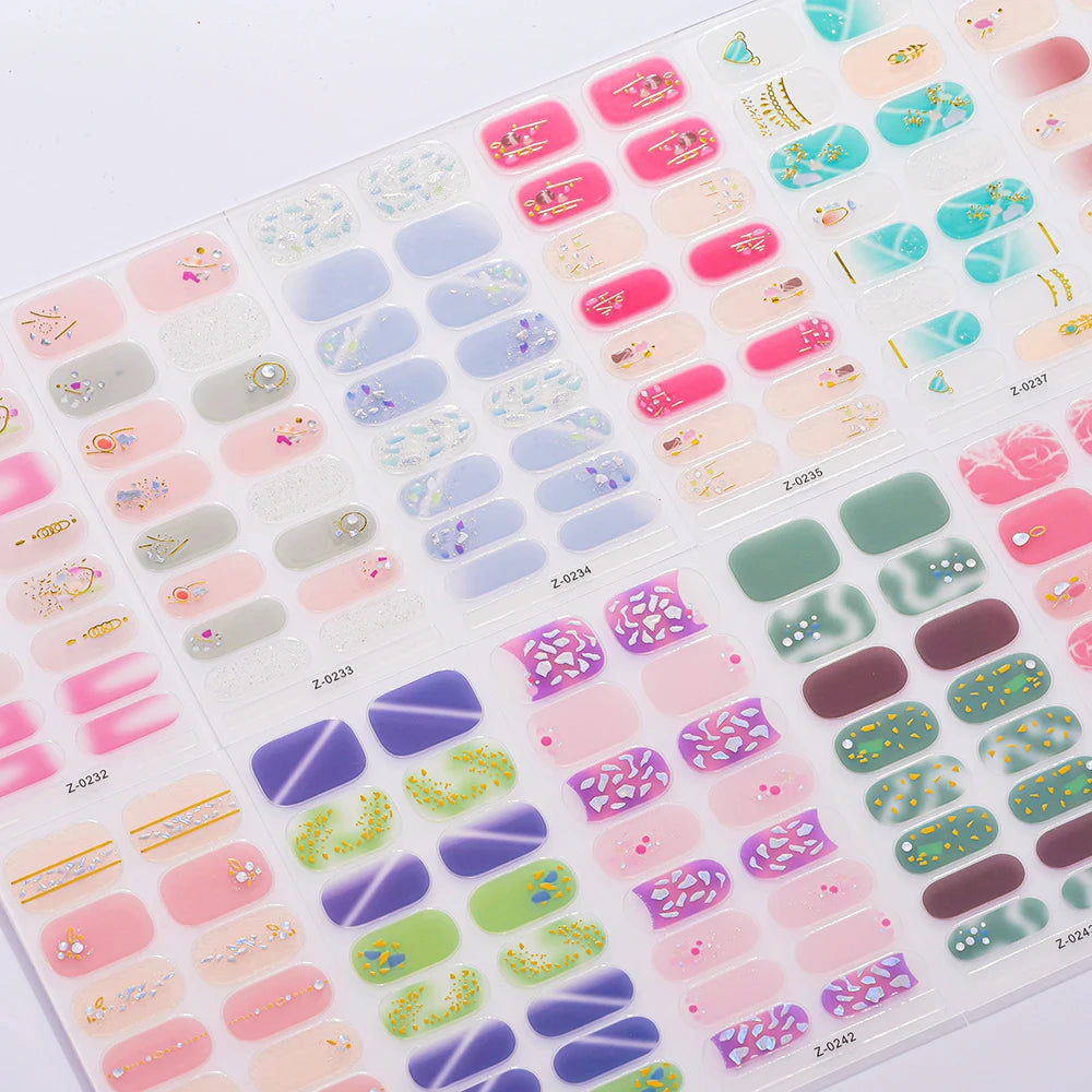 Dopamine Color 5-Sheet Nail Sticker Set – 80 Tips, 3D Foil & Line Full-Cover Wraps
