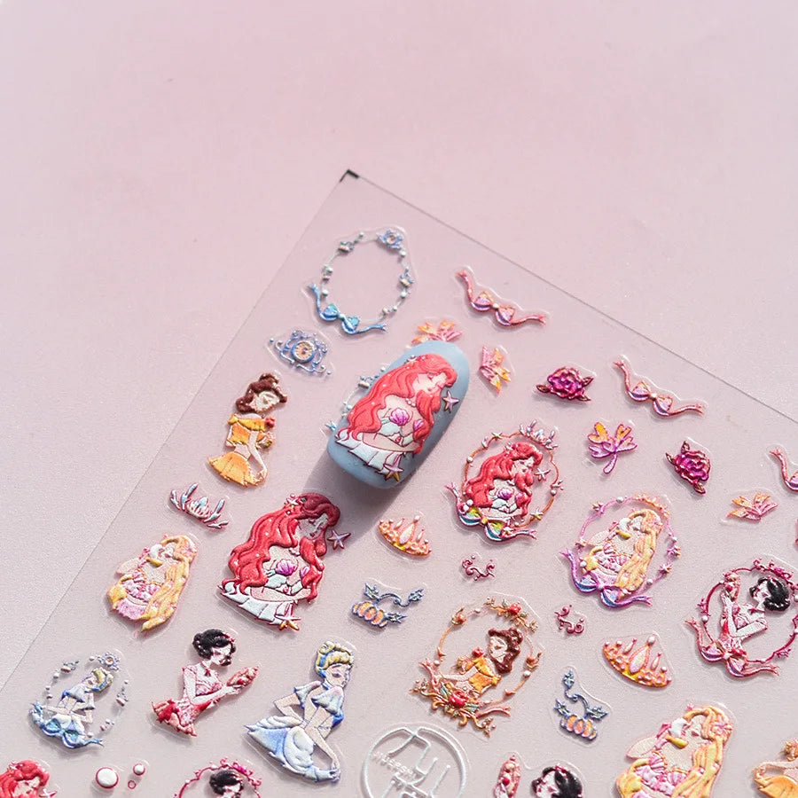 5D Princess Nail Stickers – Colorful Fairy Tale Embossed Decals