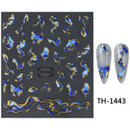 Holographic Purple & Blue Nail Art Stickers – Gold Ink Decals for DIY Manicure