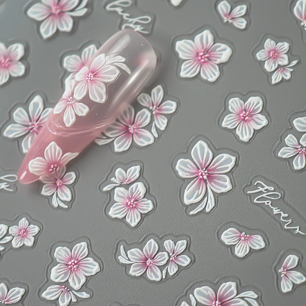 5D Spring Flower Nail Stickers – Embossed Floral Manicure Decals