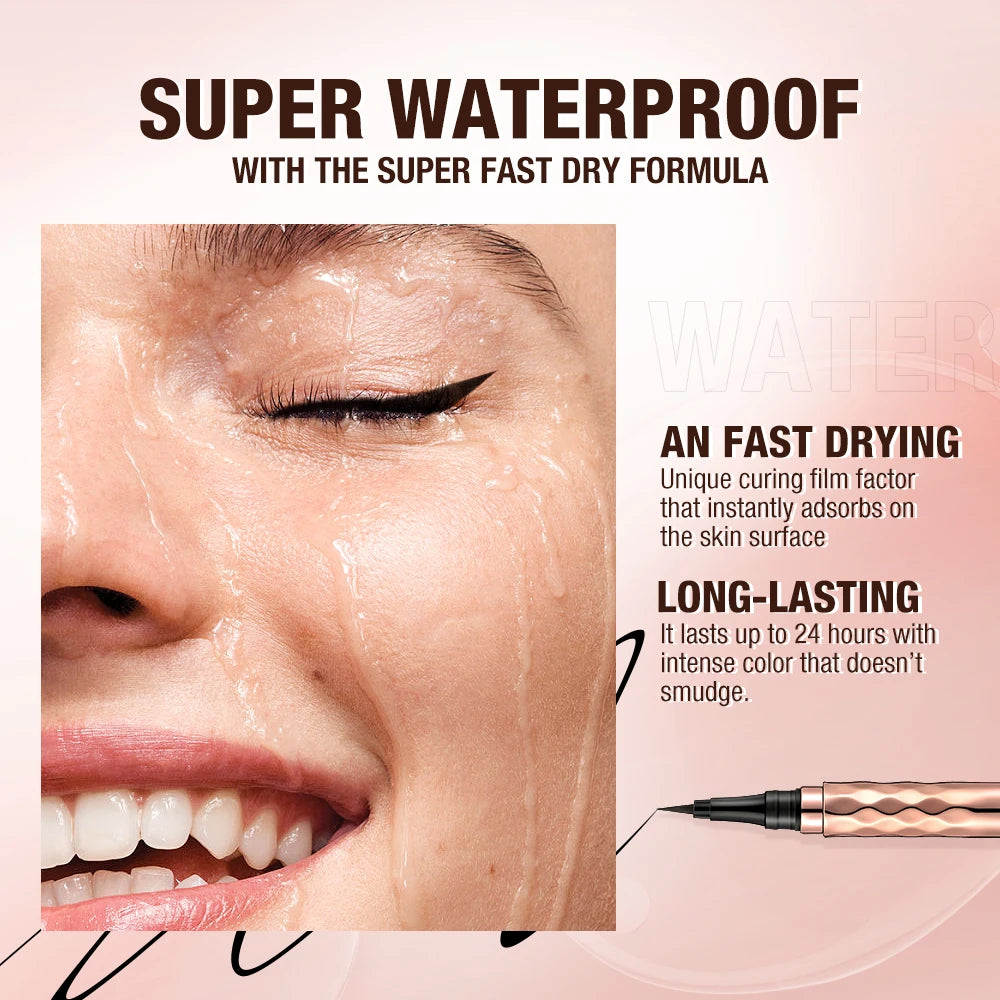 Ultra-Fine Waterproof Liquid Eyeliner Pencil – 12-Hour Smudge-Proof, Quick-Dry Black Liner for Precision Wings & Arrows