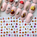 5D Metallic Autumn Nail Stickers – Leaves, Pumpkin & Fox Decals