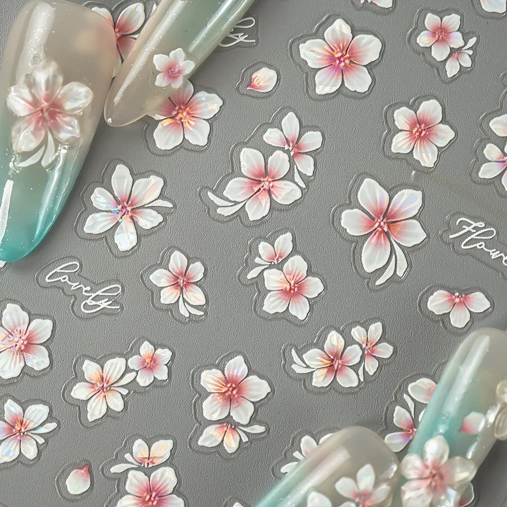 5D Spring Flower Nail Stickers – Embossed Floral Manicure Decals