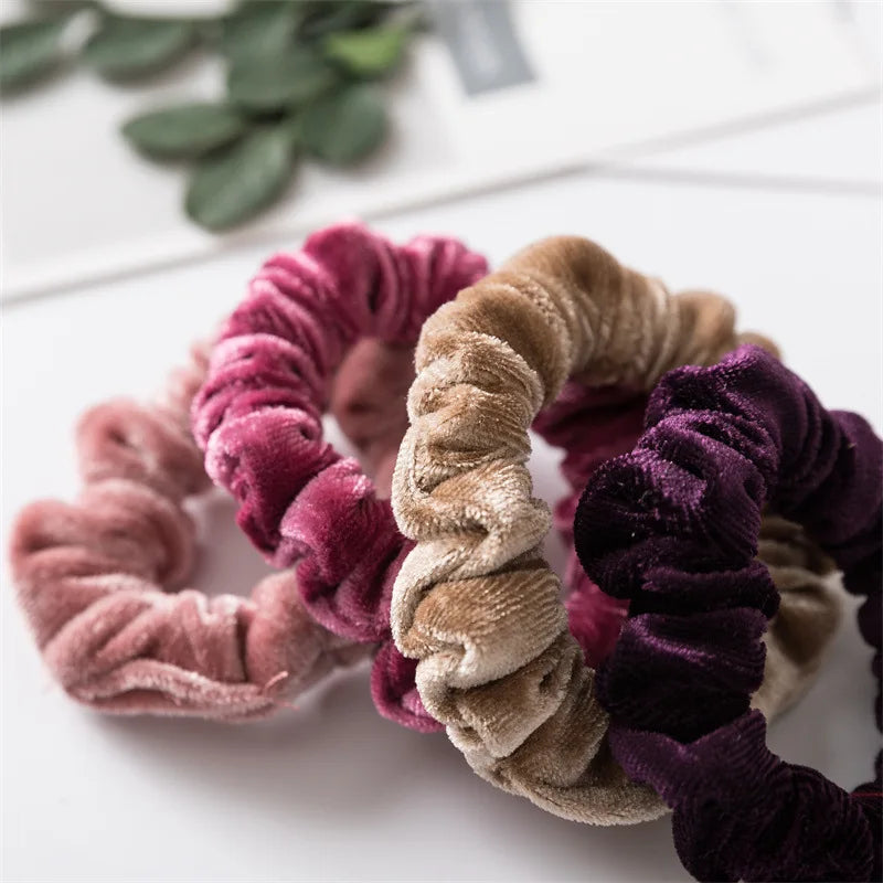 New Trendy Slim Hair Scrunchies Set – 12pcs Thin Velvet Hairbands for Women & Girls, Wholesale Rubber Bands
