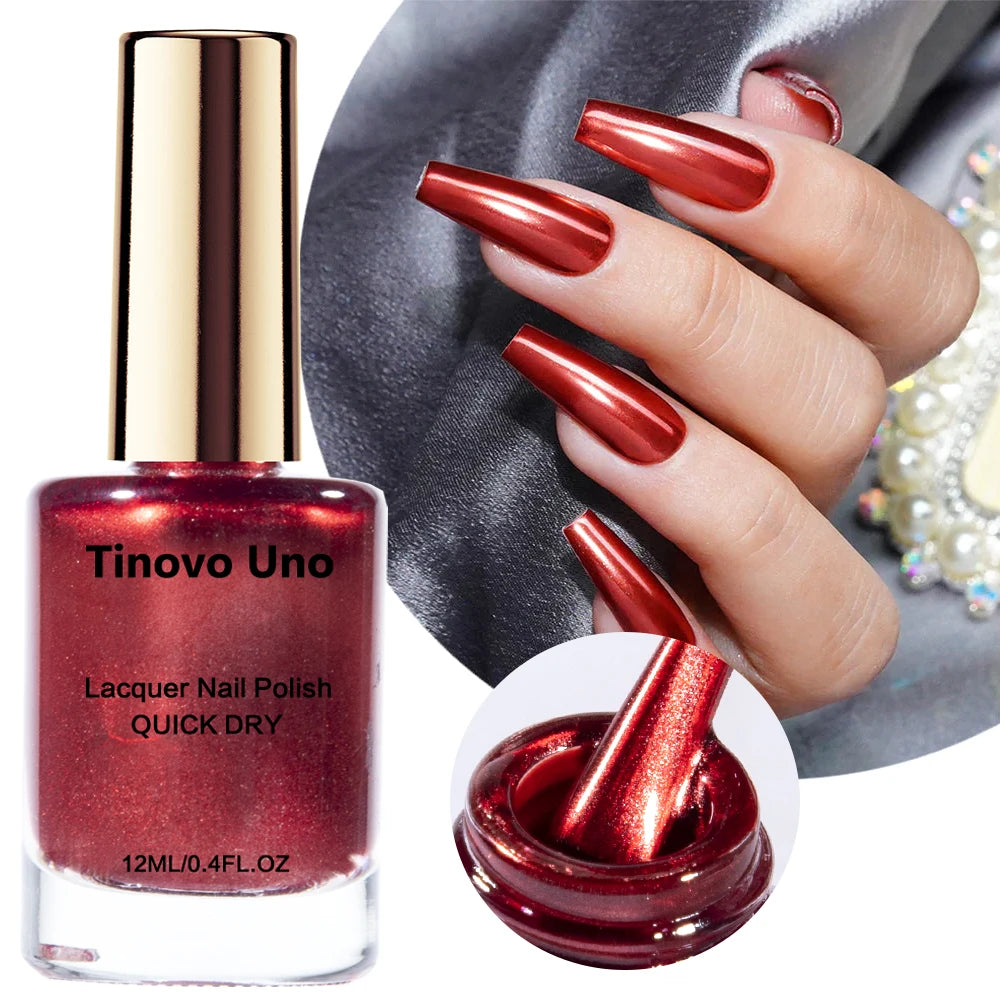 Mirror Red Metallic Nail Polish – Quick Dry Shimmer Finish