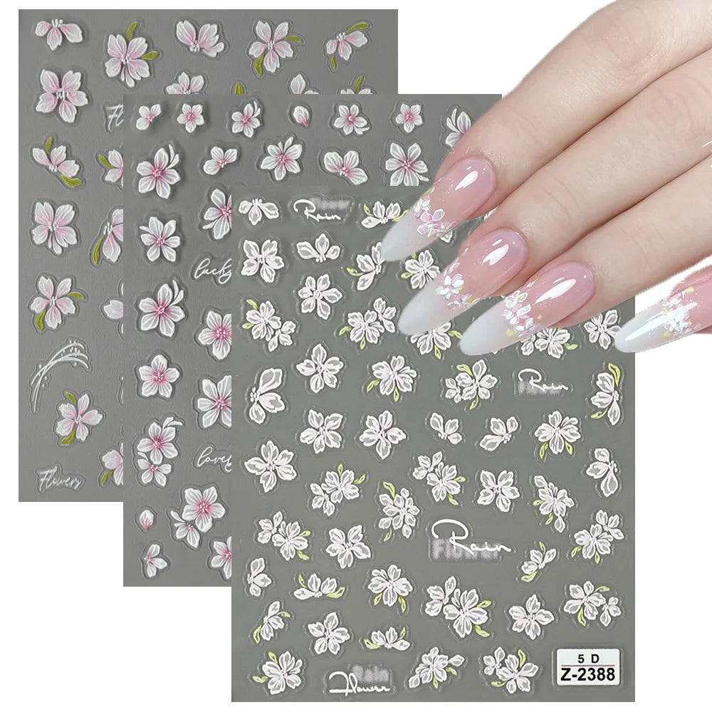 5D Spring Flower Nail Stickers – Embossed Floral Manicure Decals