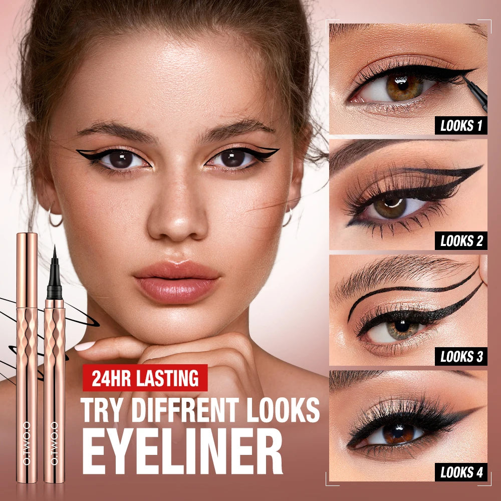 Ultra-Fine Waterproof Liquid Eyeliner Pencil – 12-Hour Smudge-Proof, Quick-Dry Black Liner for Precision Wings & Arrows