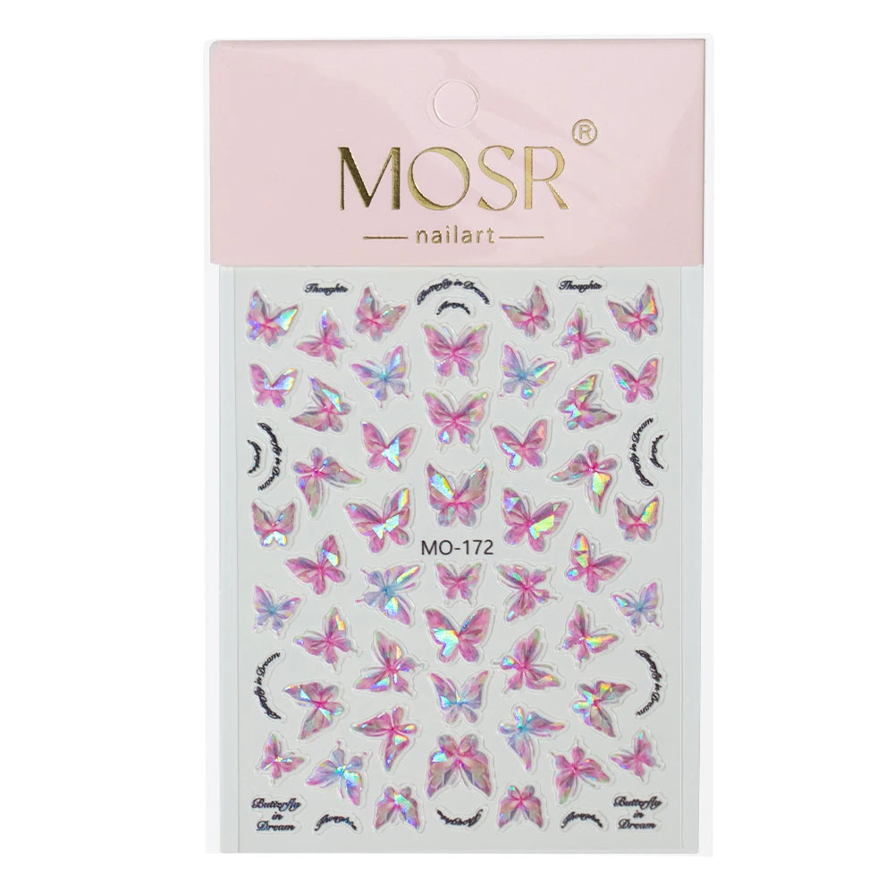 3D Aurora Shell Butterfly Nail Sticker – Pink & Purple, 8×10 cm