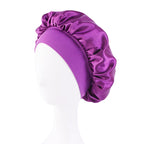 New Women’s Satin Solid Wide-Brimmed Sleeping Hat – Unisex Elastic Head Wrap Bonnet for Hair Care