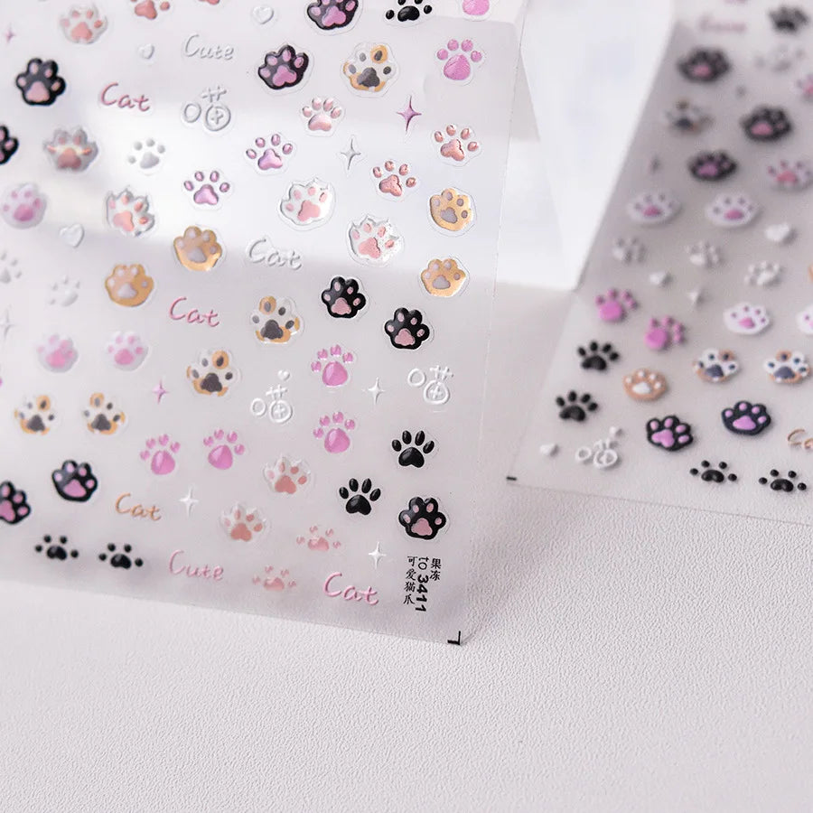 5D Jelly Cat Paw Nail Stickers – Pink Cartoon 3D Manicure Decals