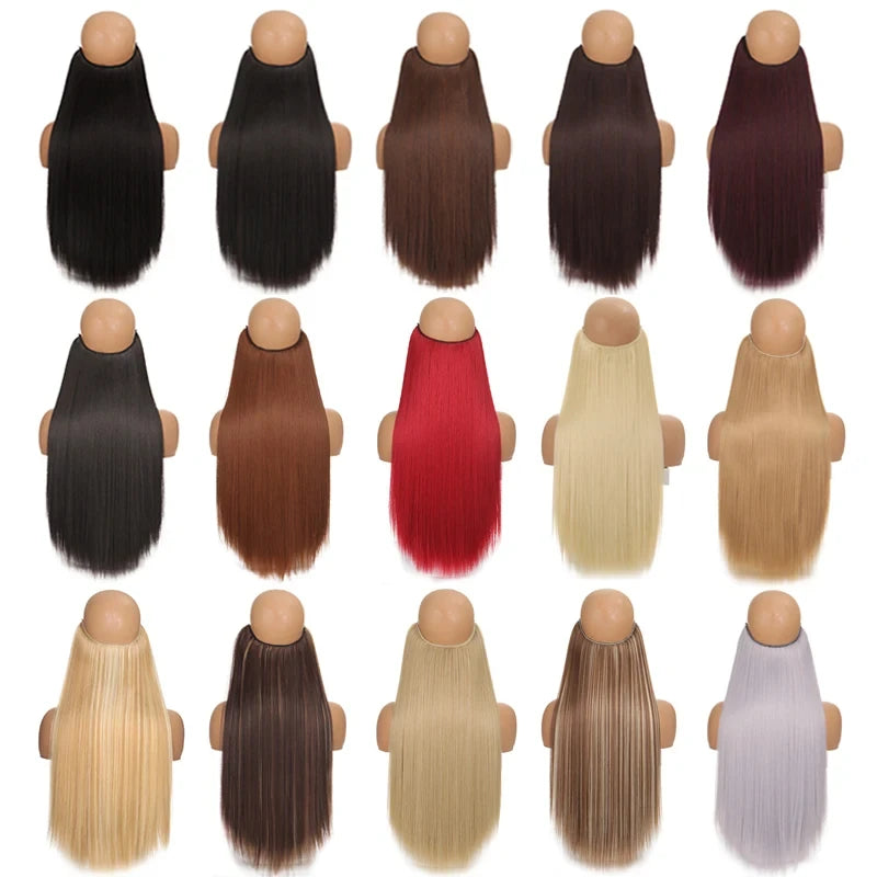 Fish Line Hair Extensions – Straight & Curly, 40/50/60cm, Daily Wear