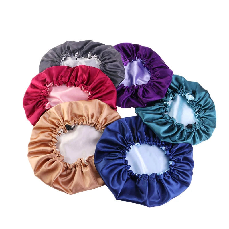 New Women’s Reversible Double Layer Satin Bonnet for Curly Hair – Adjustable Elastic Sleep Cap Night Haircare Hat