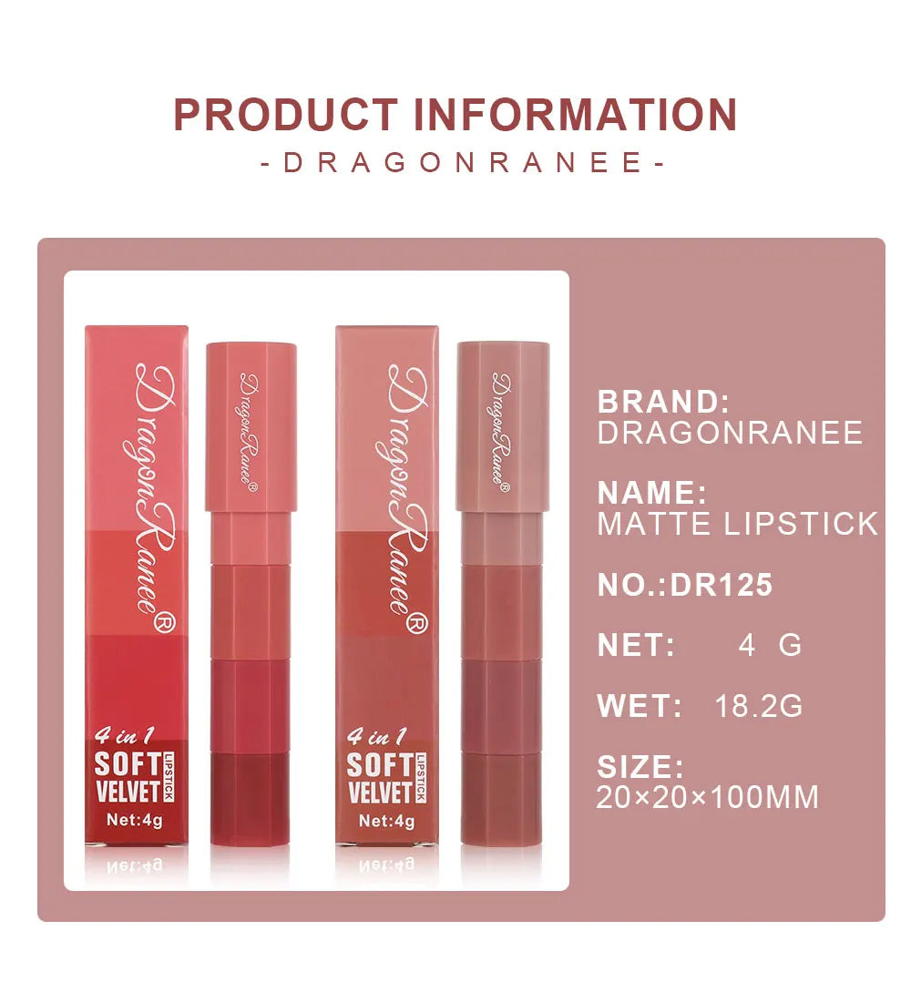 Mini 4-Color Matte Lipstick Pen – Moisturizing, Long-Lasting, Highly Pigmented
