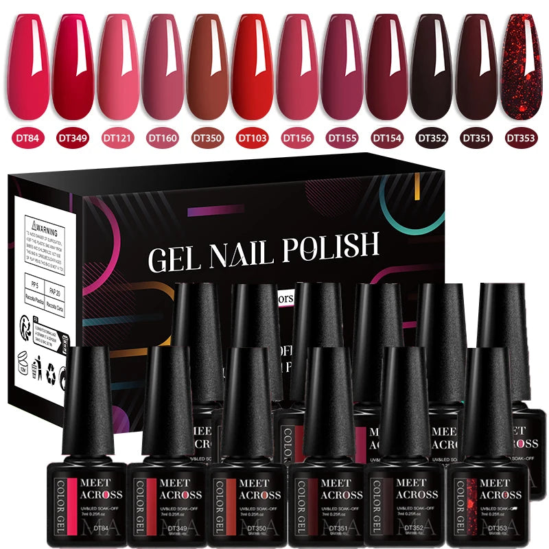 MEET ACROSS 12pcs Macaron Gel Nail Polish Set – UV Soak Off Manicure Kit
