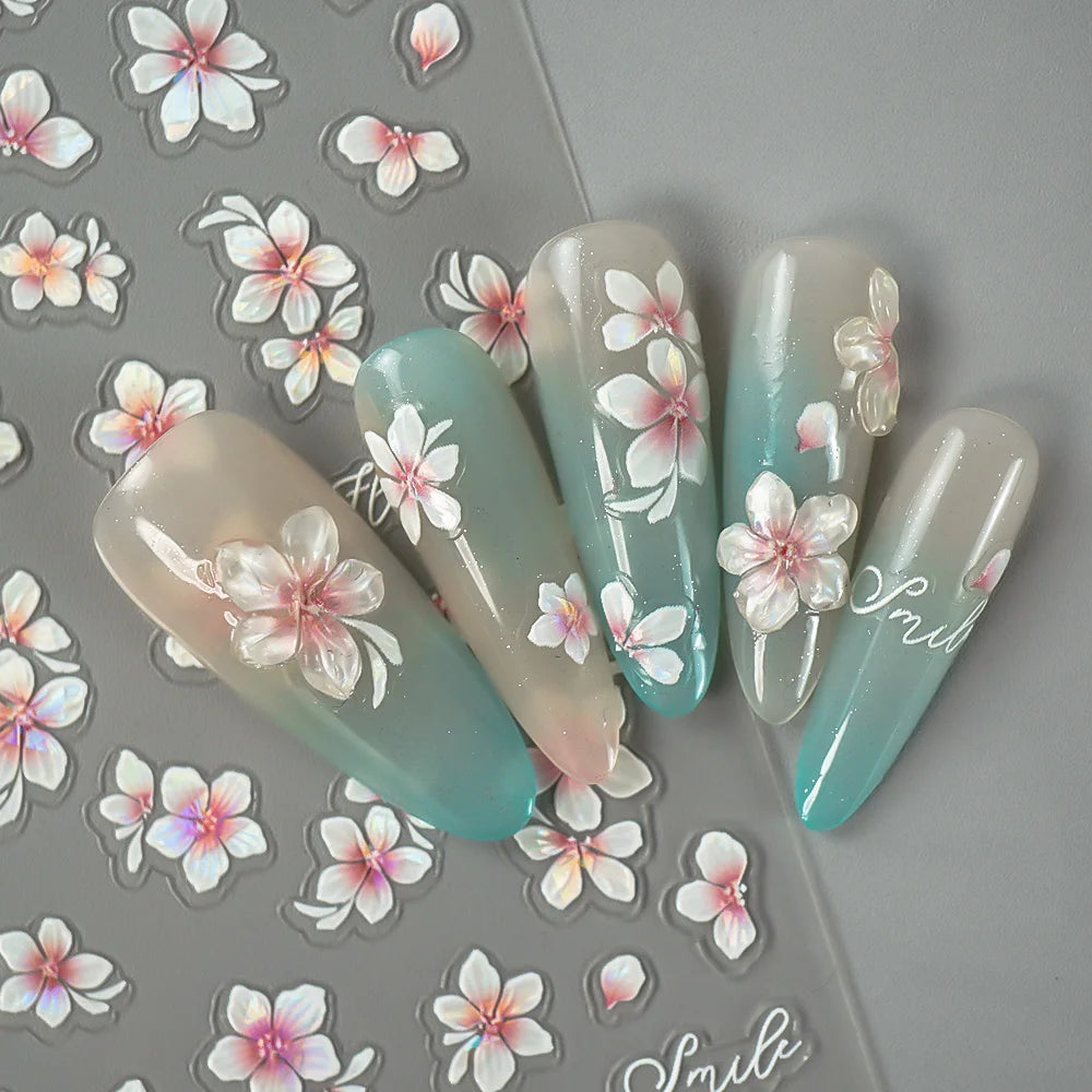 5D Spring Flower Nail Stickers – Embossed Floral Manicure Decals