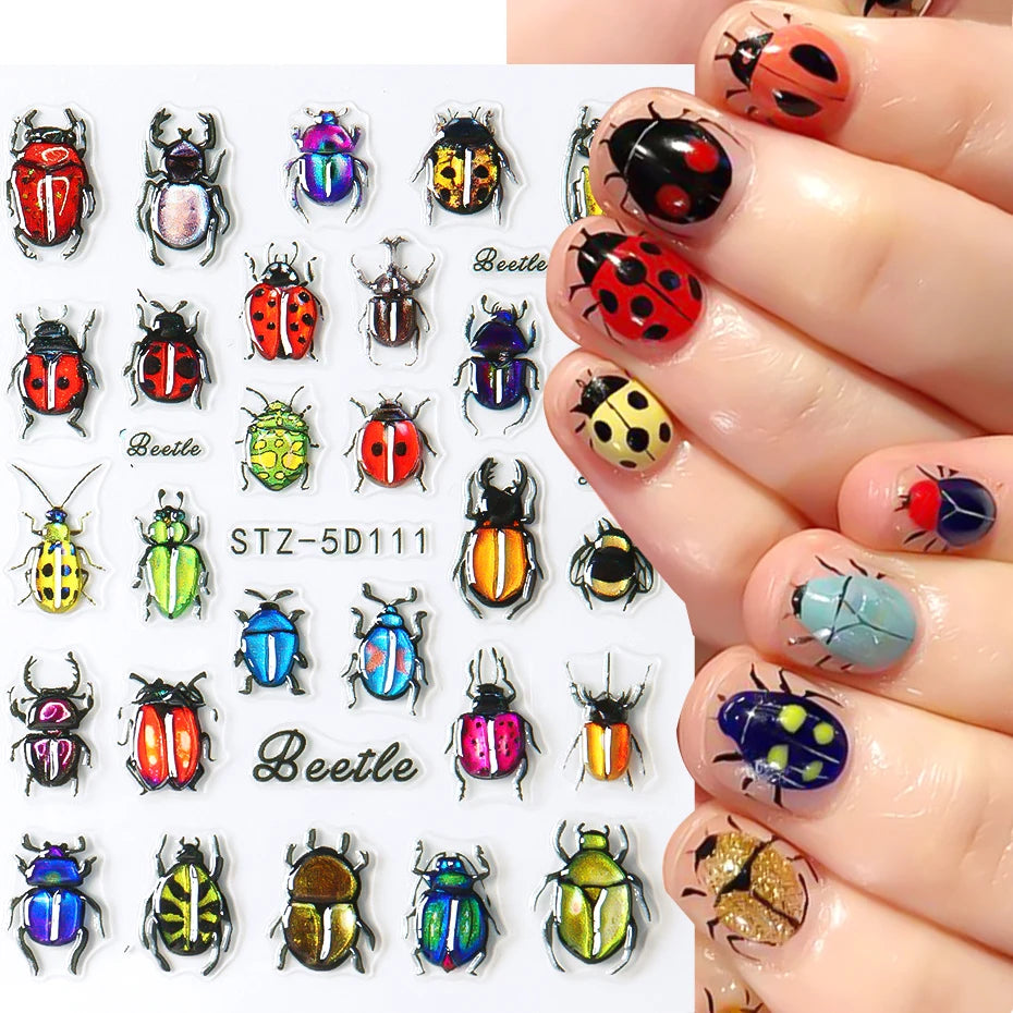 5D Crustacean & Insect Nail Art Stickers – Embossed Self-Adhesive Decals