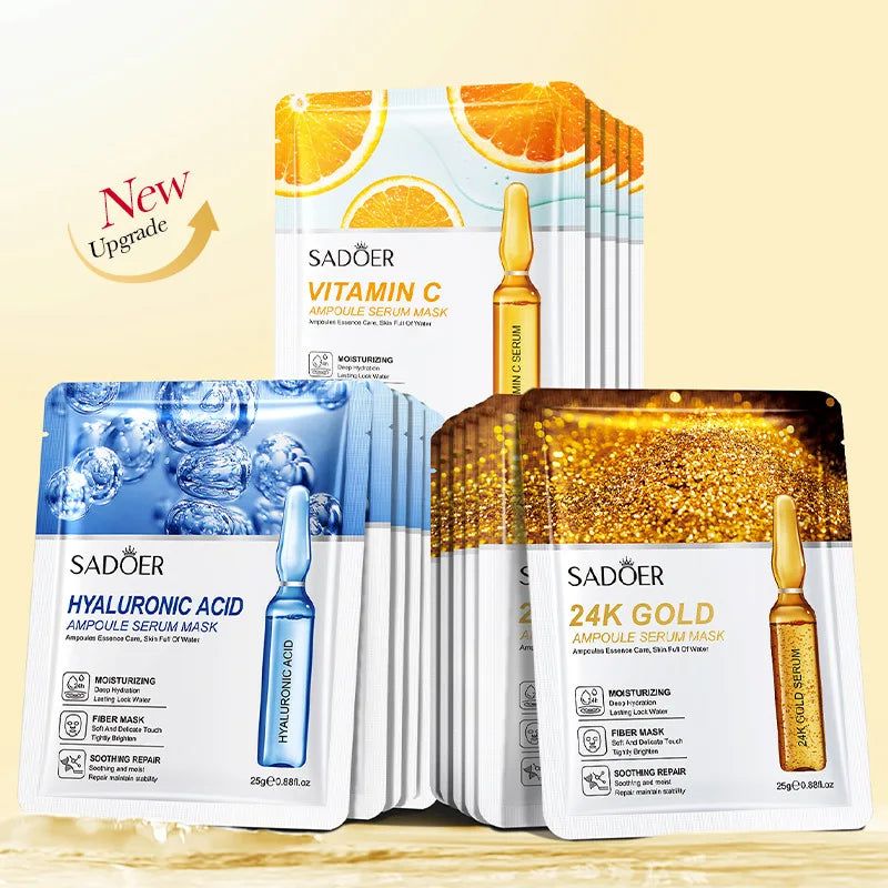10pcs 24K Gold Vitamin C Hydrating Face Masks