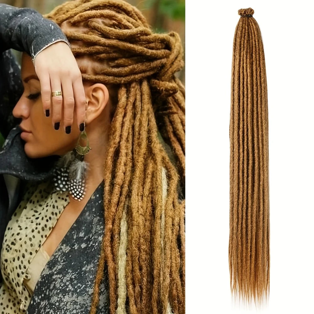 24" Straight Dreadlock Clip-In Extensions – 10 Strands Soft Synthetic Hair