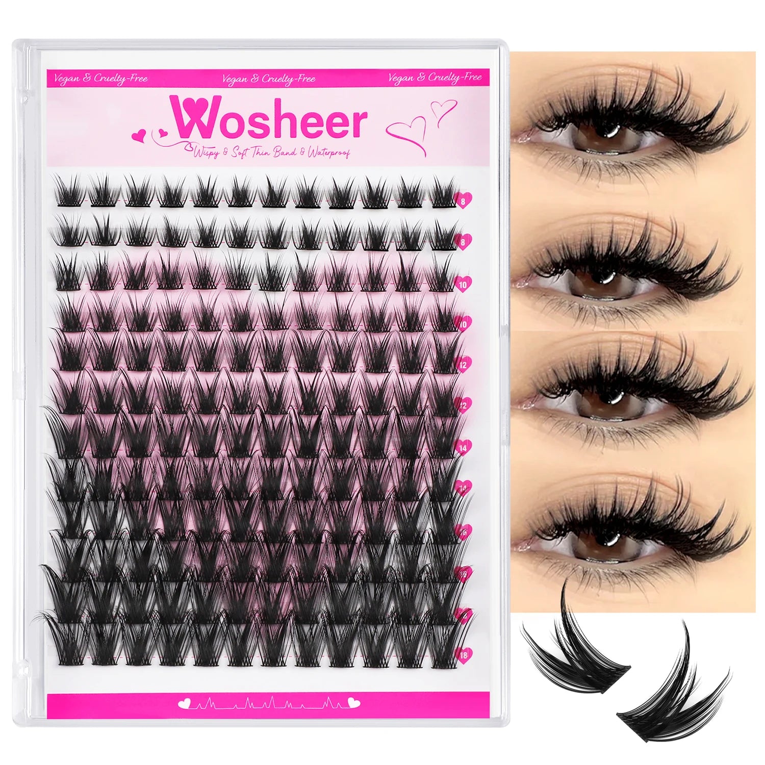 WOSHEER Natural Cluster Lashes – Volume Mixed Eyelash Extensions
