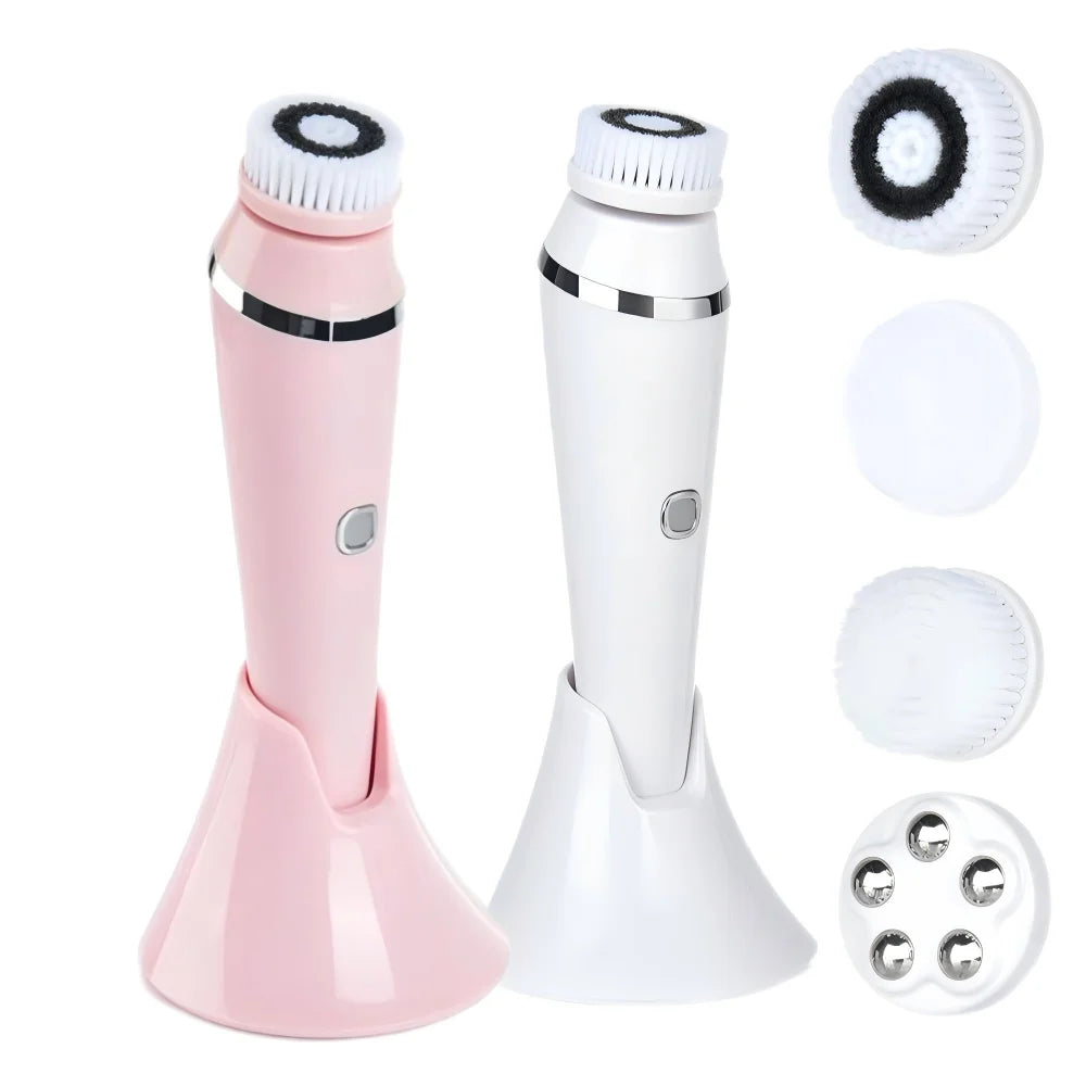 4-in-1 Electric Facial Cleansing Brush – Rechargeable & Waterproof