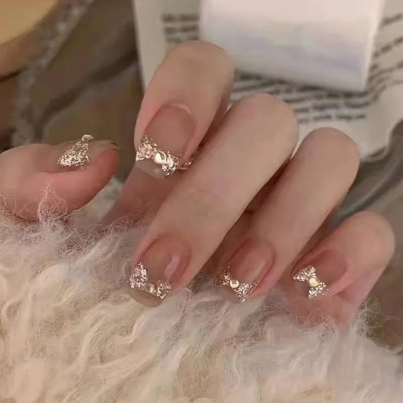 24Pc Leopard Chain Ballerina Press-On False Nails – Full Cover Reusable Tips
