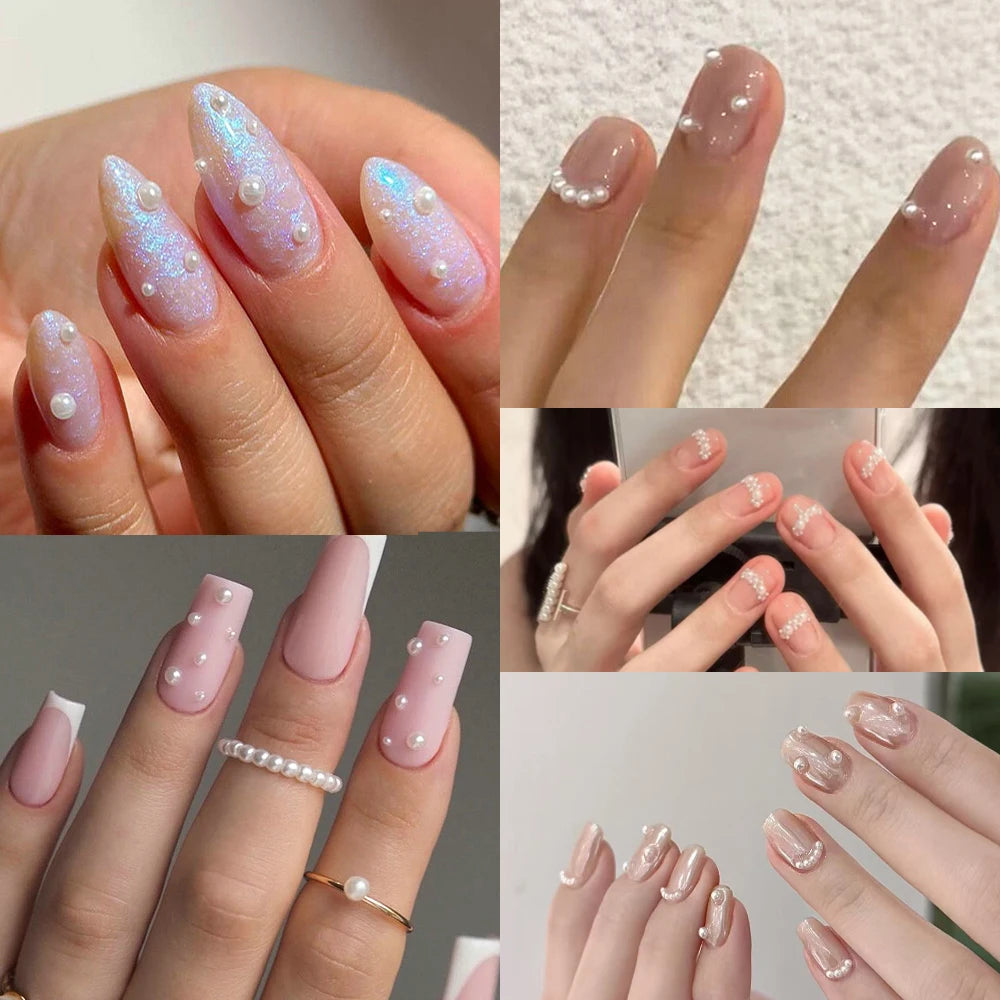 Kawaii 3D Mini Bow Nail Art Charms – Pink & White Pearl Resin Decorations