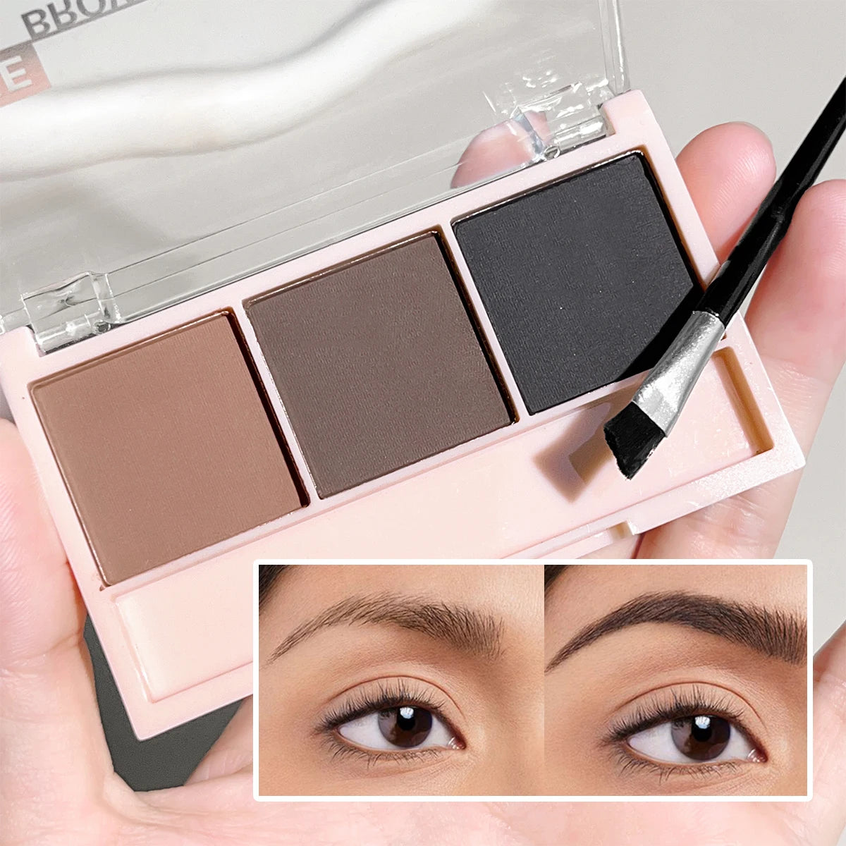 3-Color Brow Powder Kit with Brush – Long-Lasting & Natural Finish