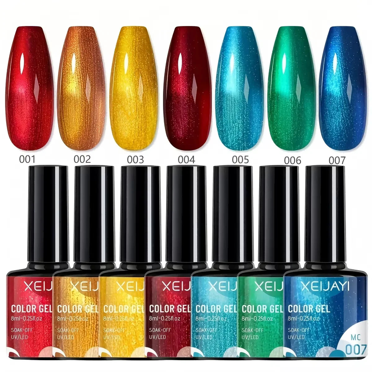 7pcs Mirror Metal Gel Nail Polish Set – Soak Off UV Gel with Silver Base
