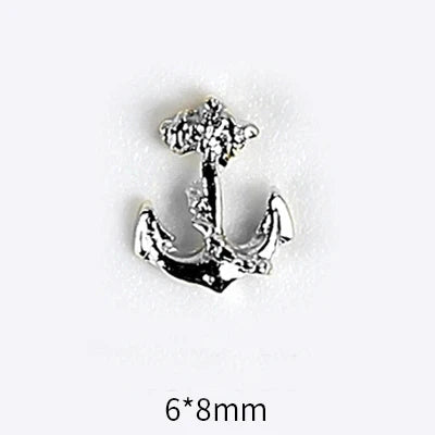 10pcs 3D Alloy Anchor Nail Charms – Gold & Silver Luxury Nail Decorations