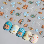 Kawaii Capybara & Spotted Puppy Nail Art Stickers – DIY Manicure Decals