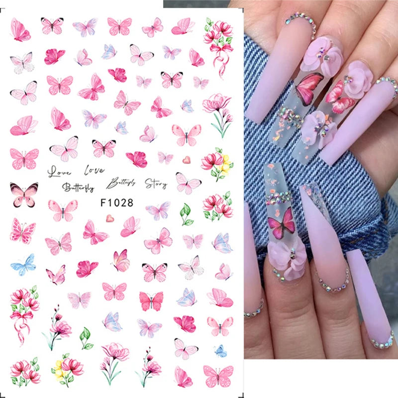 3D Floral & Butterfly Nail Art Stickers Decals