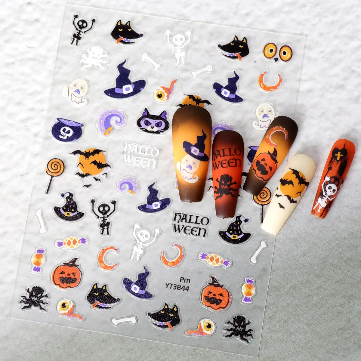 3pcs Halloween Nail Stickers – Pumpkin & Bat 3D Decals