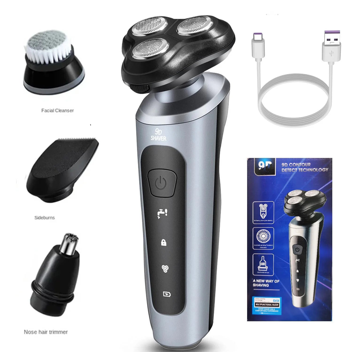 9D Electric Razor for Men – USB Rechargeable Full-Body Shaver & Beard Trimmer with Floating Head Technology