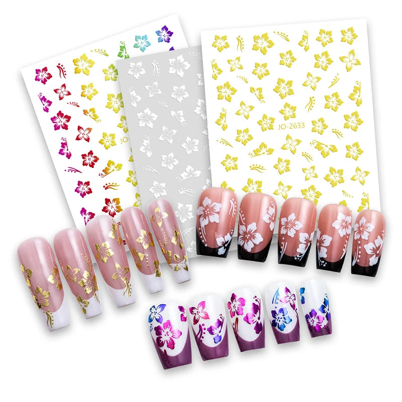 3D Y2K Hibiscus Floral Nail Stickers
