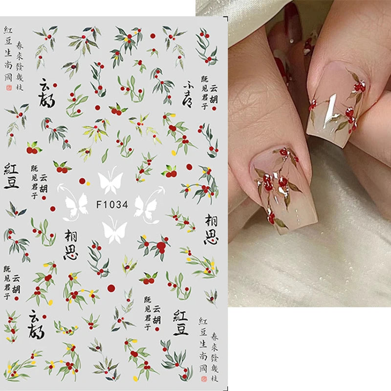3D Floral & Butterfly Nail Art Stickers Decals