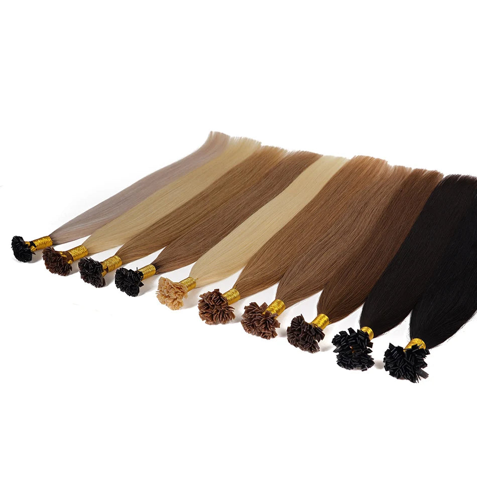 BHF Straight Flat Tip Human Hair Extensions – 1g/Strand, Keratin Fusion, Blonde & Brown