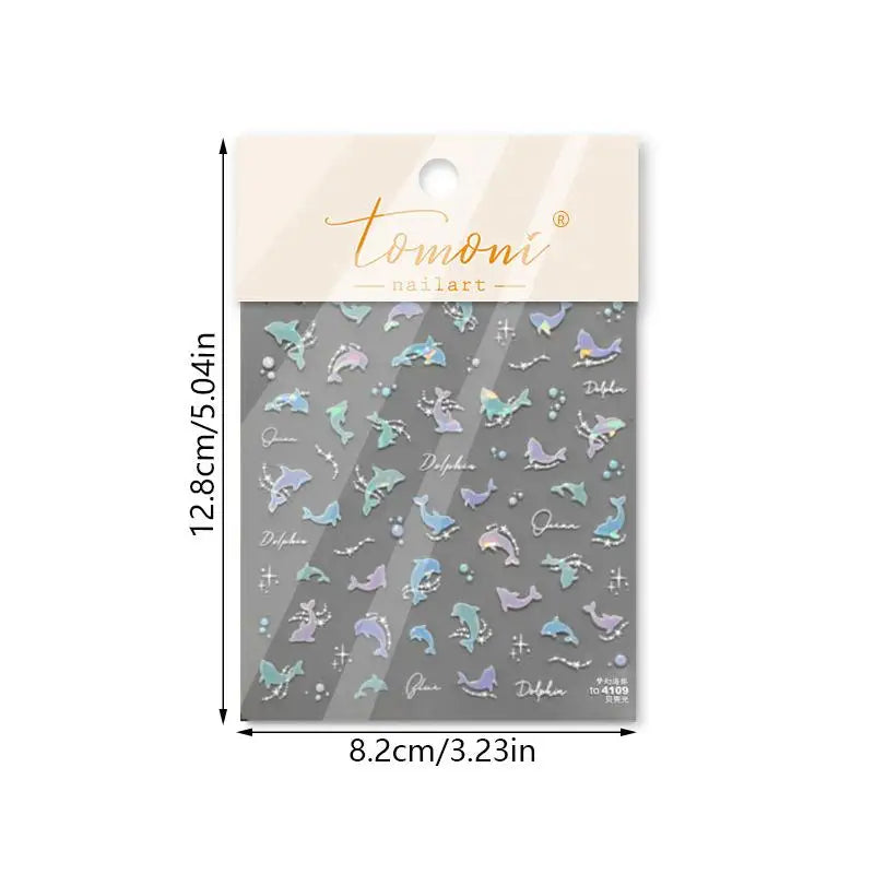 3D Summer Ocean Nail Stickers – Shell, Bubble & Dolphin Decals