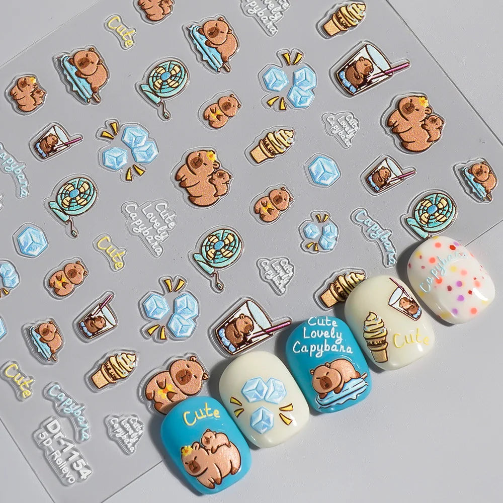 Kawaii Capybara & Spotted Puppy Nail Art Stickers – DIY Manicure Decals