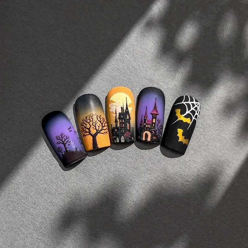 3D Halloween Nail Stickers – Laser Ghost, Spider & Pumpkin Decals